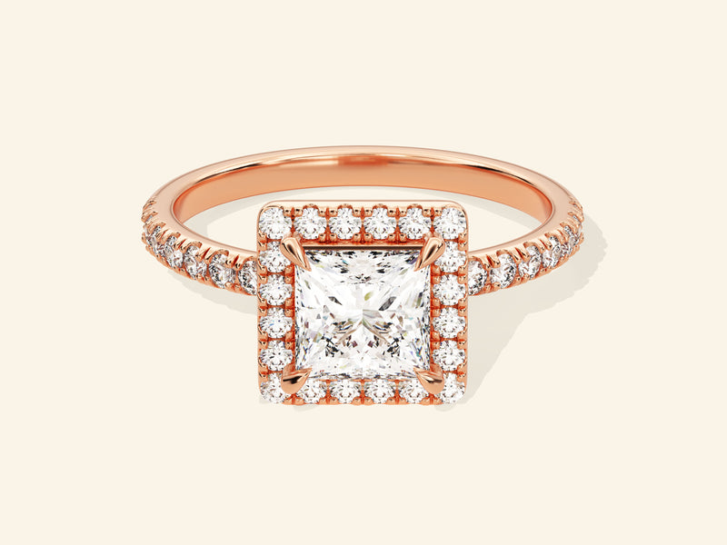 Princess Halo Engagement Ring with Pave Set Side Stones