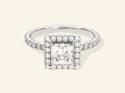 Princess Halo Engagement Ring with Pave Set Side Stones