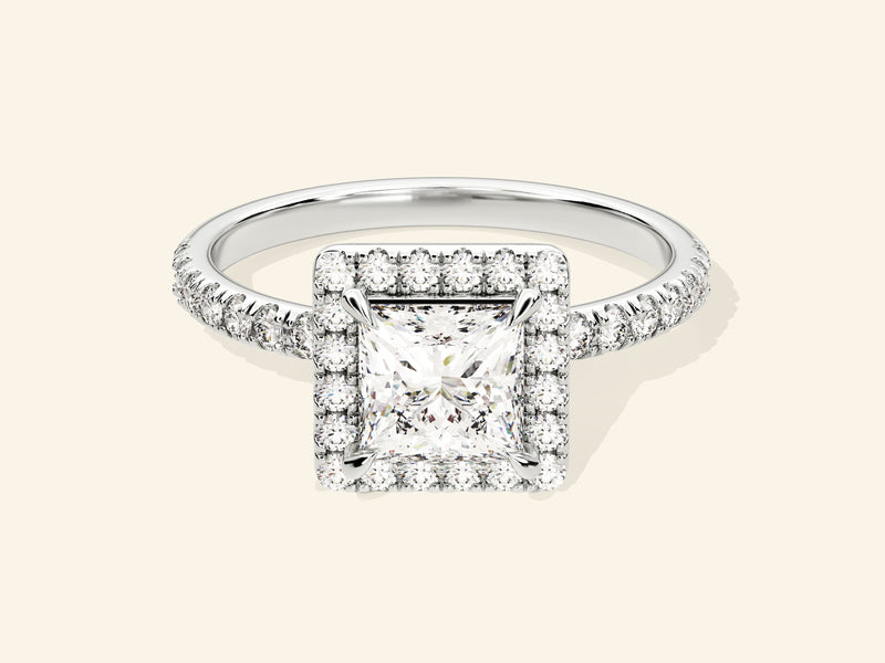 Princess Halo Engagement Ring with Pave Set Side Stones