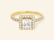 Princess Halo Engagement Ring with Pave Set Side Stones