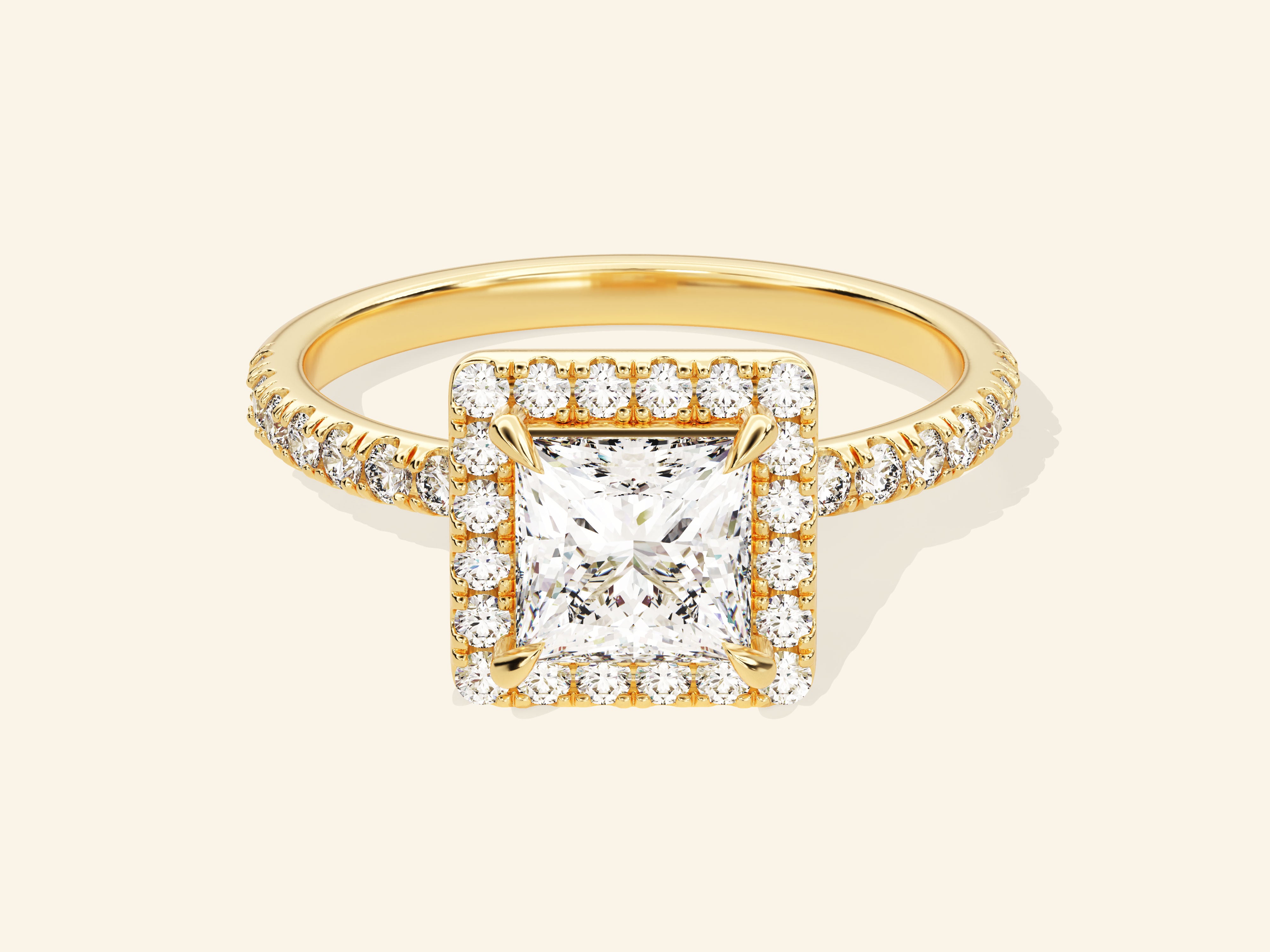 Princess Halo Engagement Ring with Pave Set Side Stones