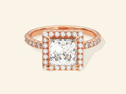 Princess Halo Engagement Ring with Pave Set Side Stones