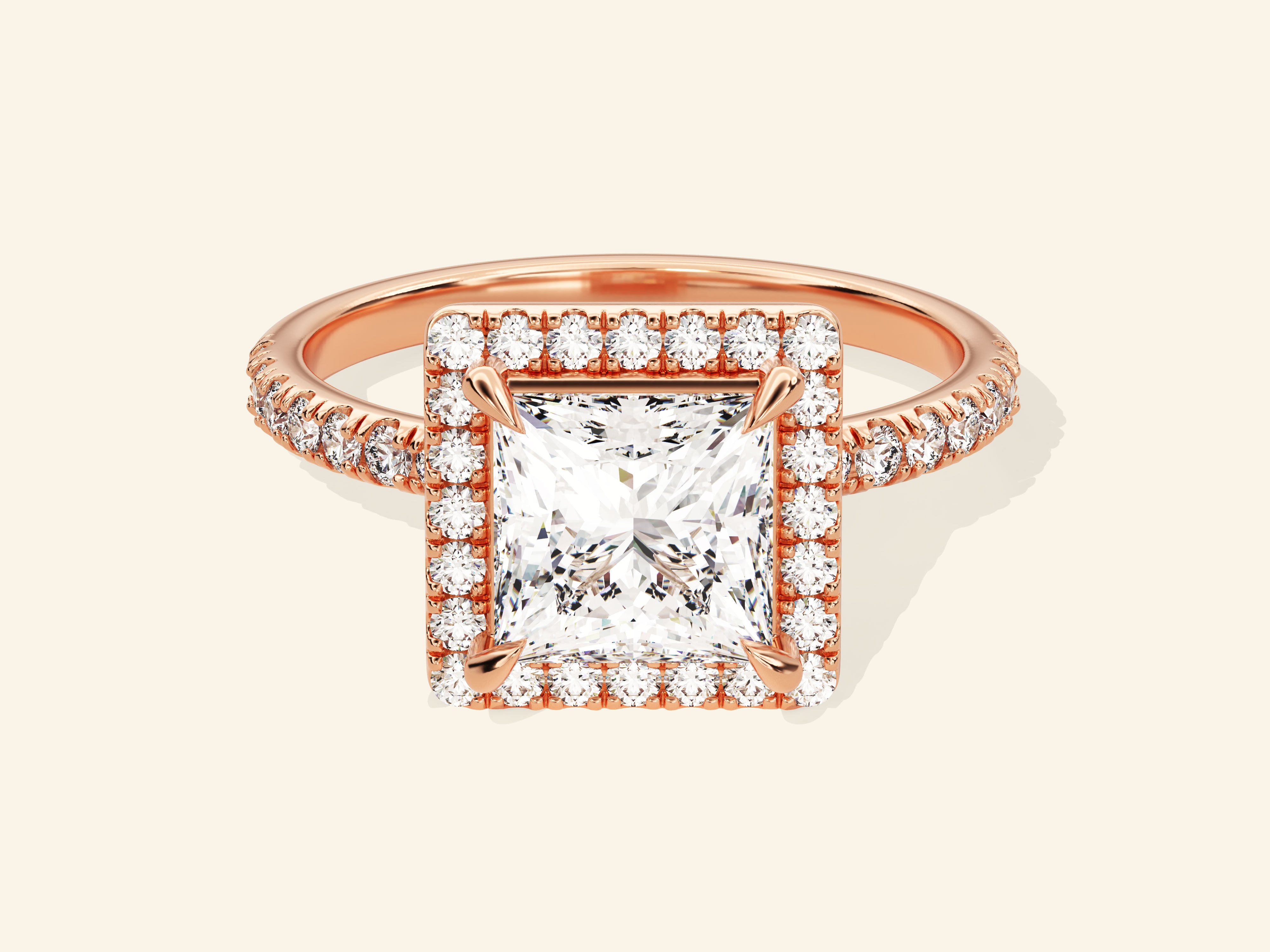 Princess Halo Engagement Ring with Pave Set Side Stones