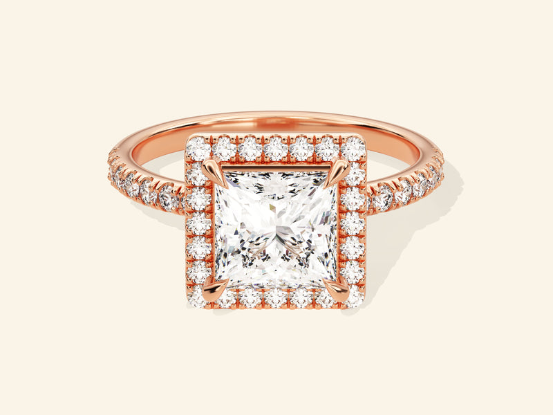 Princess Halo Engagement Ring with Pave Set Side Stones