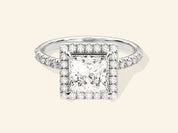 Princess Halo Engagement Ring with Pave Set Side Stones