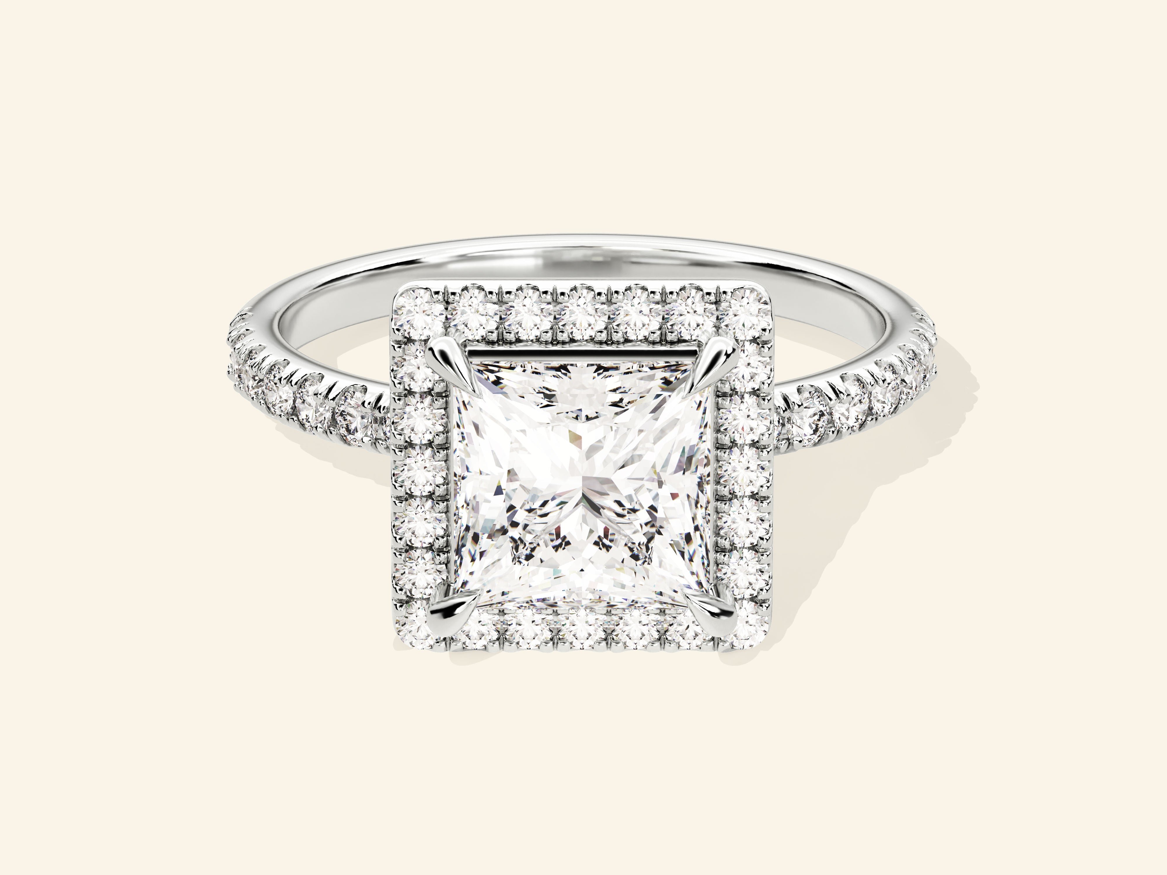 Princess Halo Engagement Ring with Pave Set Side Stones