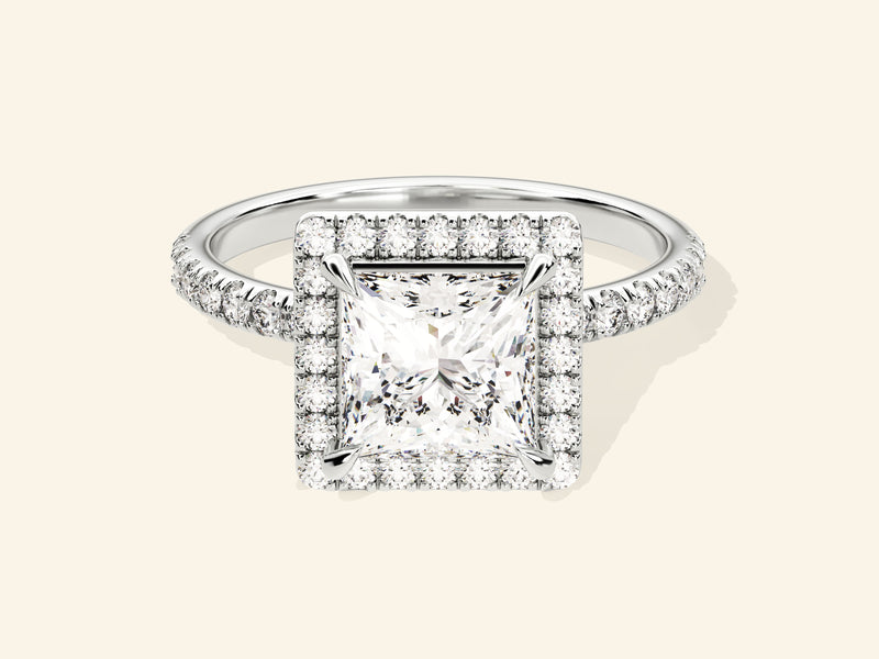 Princess Halo Engagement Ring with Pave Set Side Stones