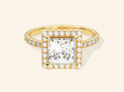 Princess Halo Engagement Ring with Pave Set Side Stones