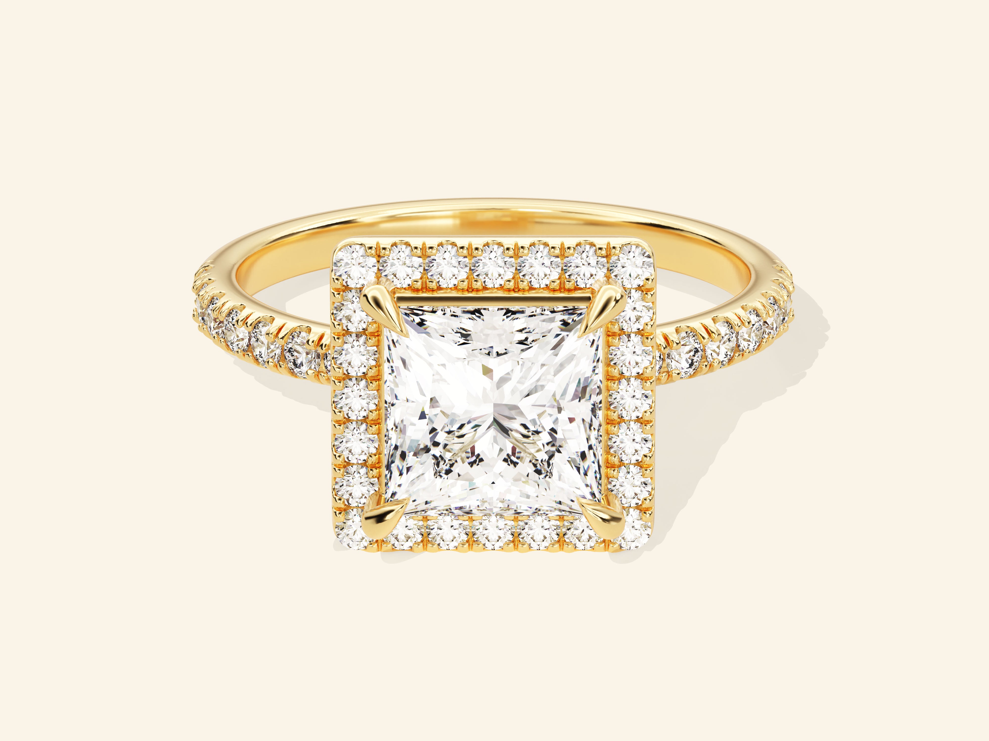 Princess Halo Engagement Ring with Pave Set Side Stones