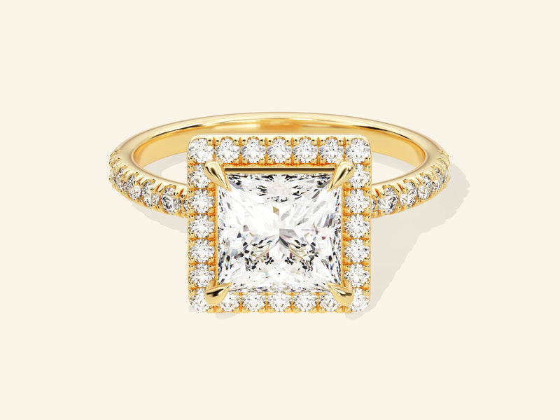 Princess Halo Engagement Ring with Pave Set Side Stones