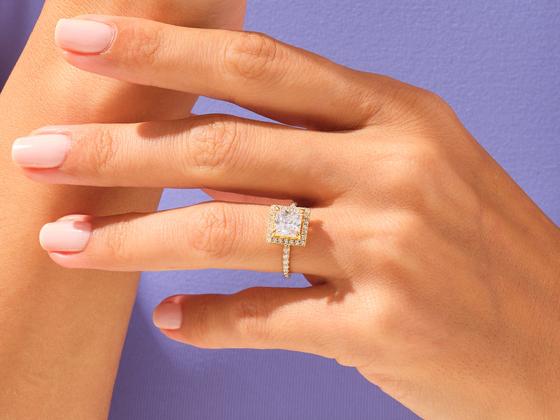 Princess Halo Engagement Ring with Pave Set Side Stones