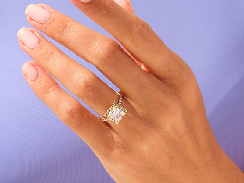 Princess Halo Engagement Ring with Pave Set Side Stones