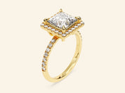 Princess Halo Engagement Ring with Pave Set Side Stones