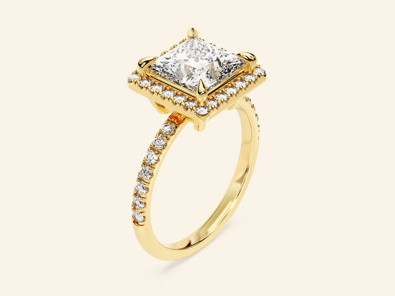 Princess Halo Engagement Ring with Pave Set Side Stones