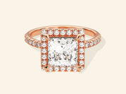 Princess Halo Engagement Ring with Pave Set Side Stones