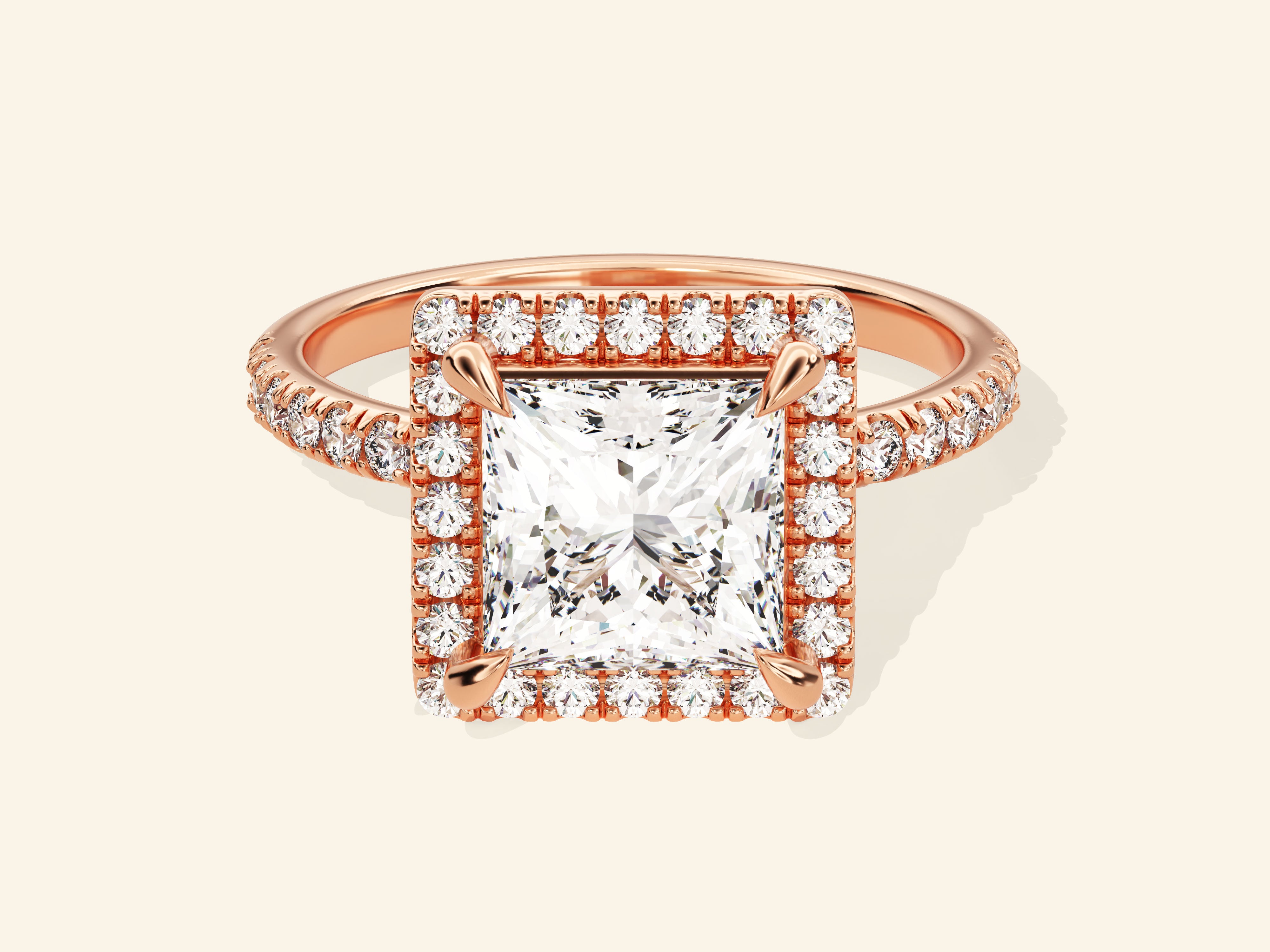 Princess Halo Engagement Ring with Pave Set Side Stones