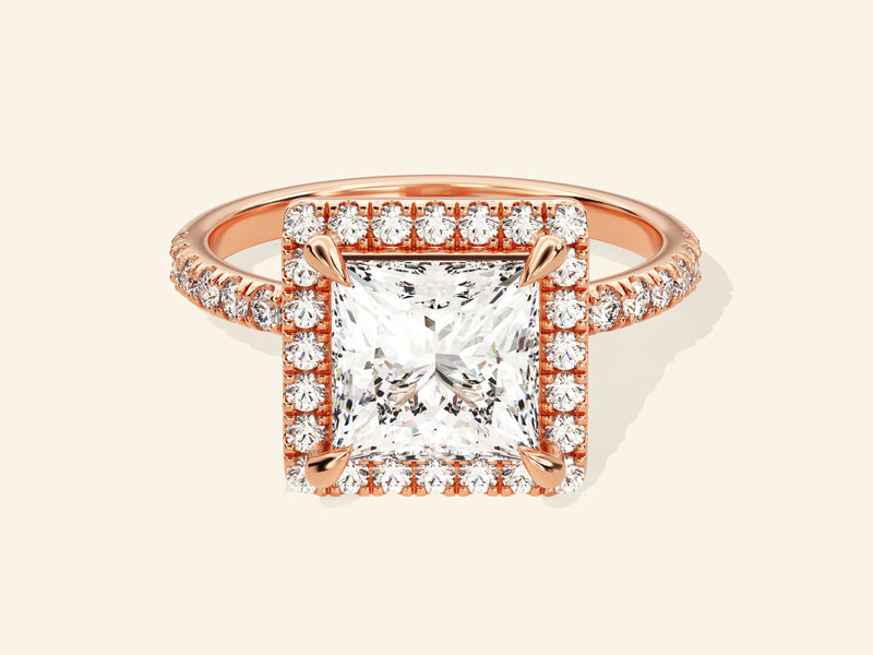 Princess Halo Engagement Ring with Pave Set Side Stones