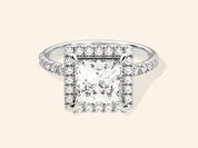 Princess Halo Engagement Ring with Pave Set Side Stones