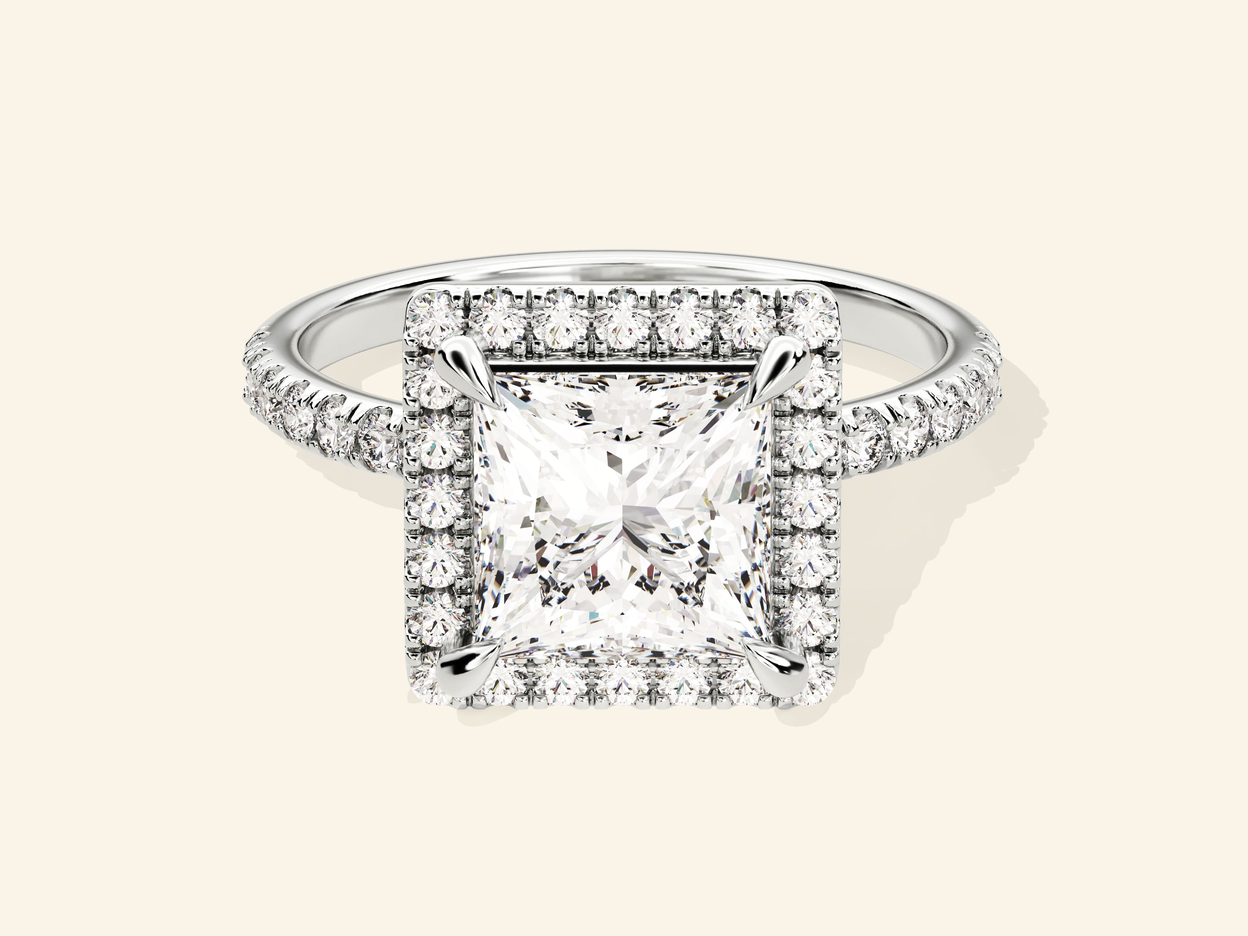 Princess Halo Engagement Ring with Pave Set Side Stones