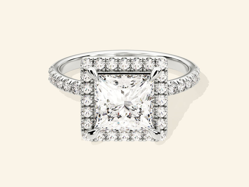 Princess Halo Engagement Ring with Pave Set Side Stones