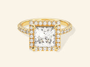 Princess Halo Engagement Ring with Pave Set Side Stones