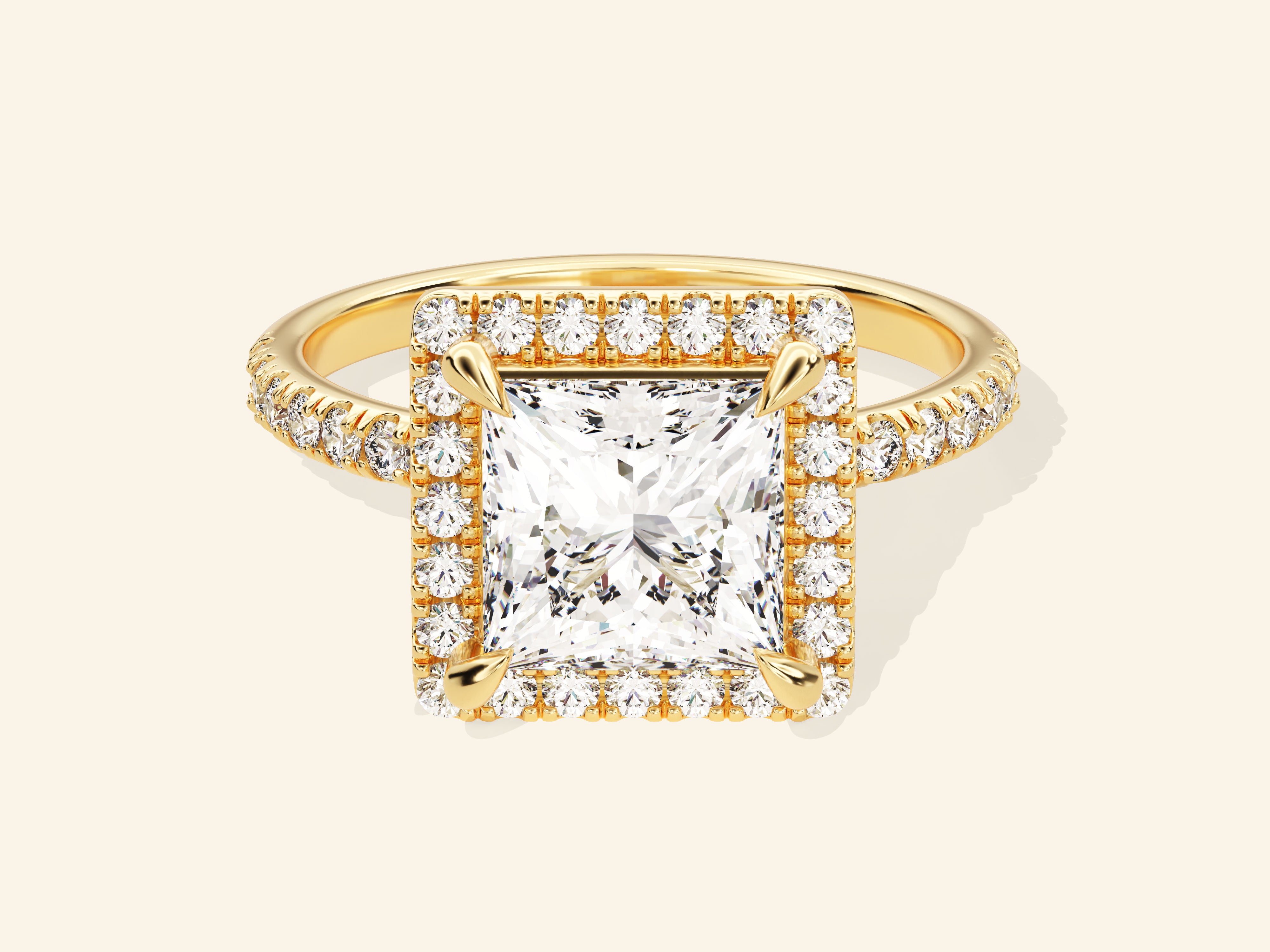Princess Halo Engagement Ring with Pave Set Side Stones