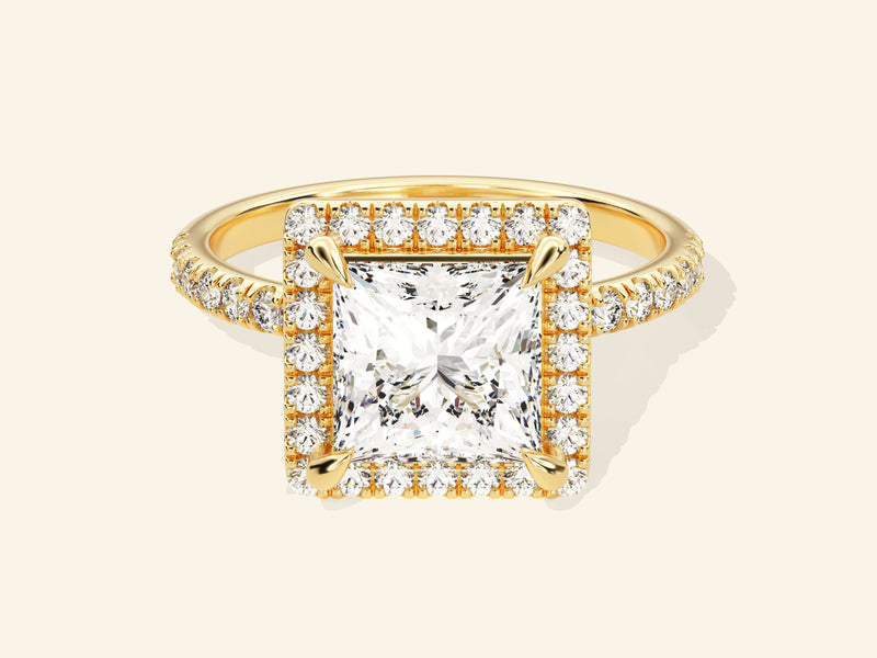 Princess Halo Engagement Ring with Pave Set Side Stones