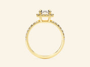 Emerald Halo Engagement Ring with Pave Set Side Stones