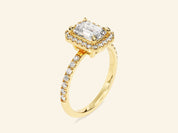 Emerald Halo Engagement Ring with Pave Set Side Stones