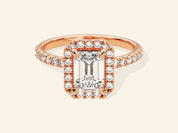 Emerald Halo Engagement Ring with Pave Set Side Stones