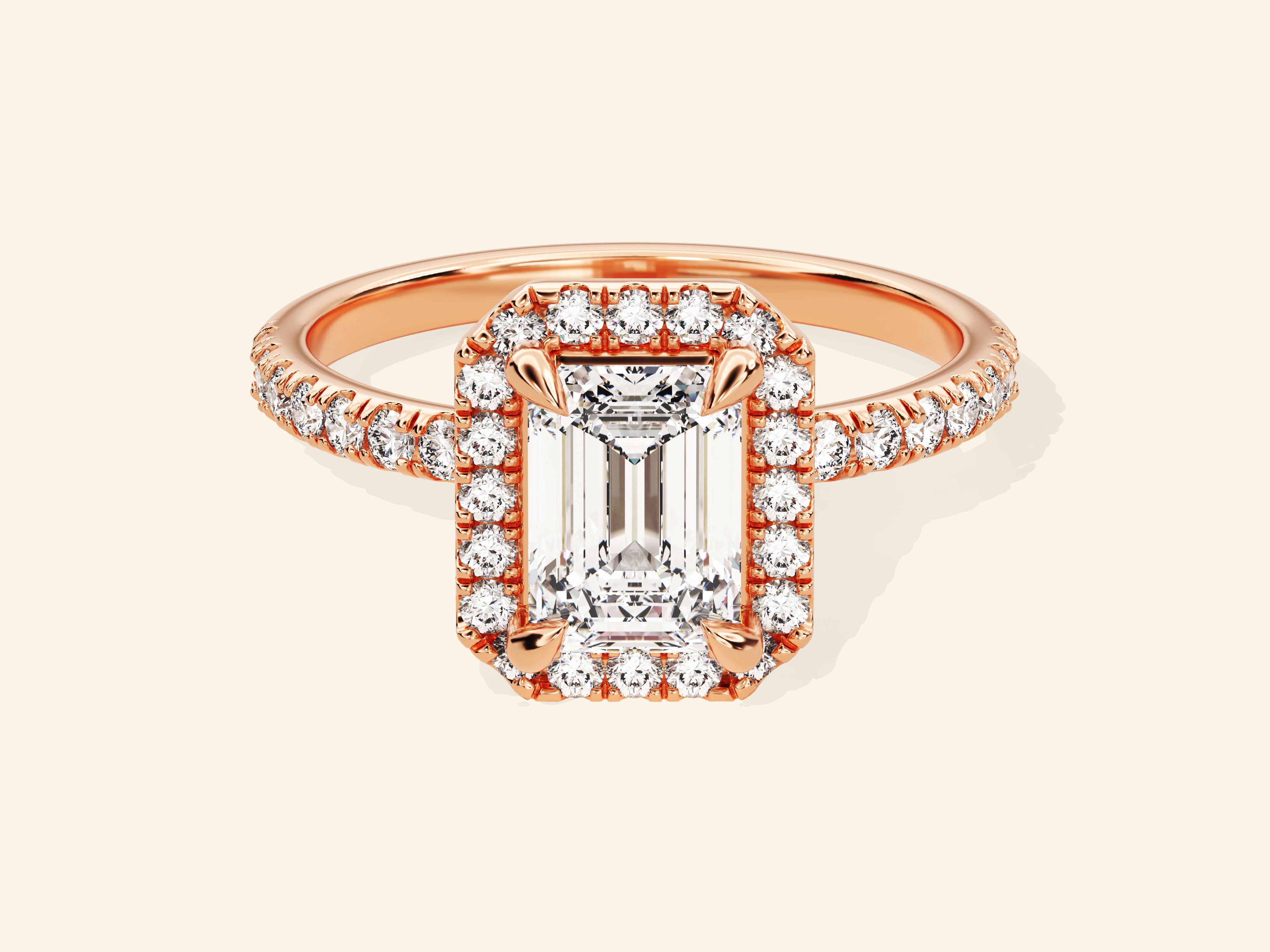 Emerald Halo Engagement Ring with Pave Set Side Stones