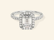 Emerald Halo Engagement Ring with Pave Set Side Stones