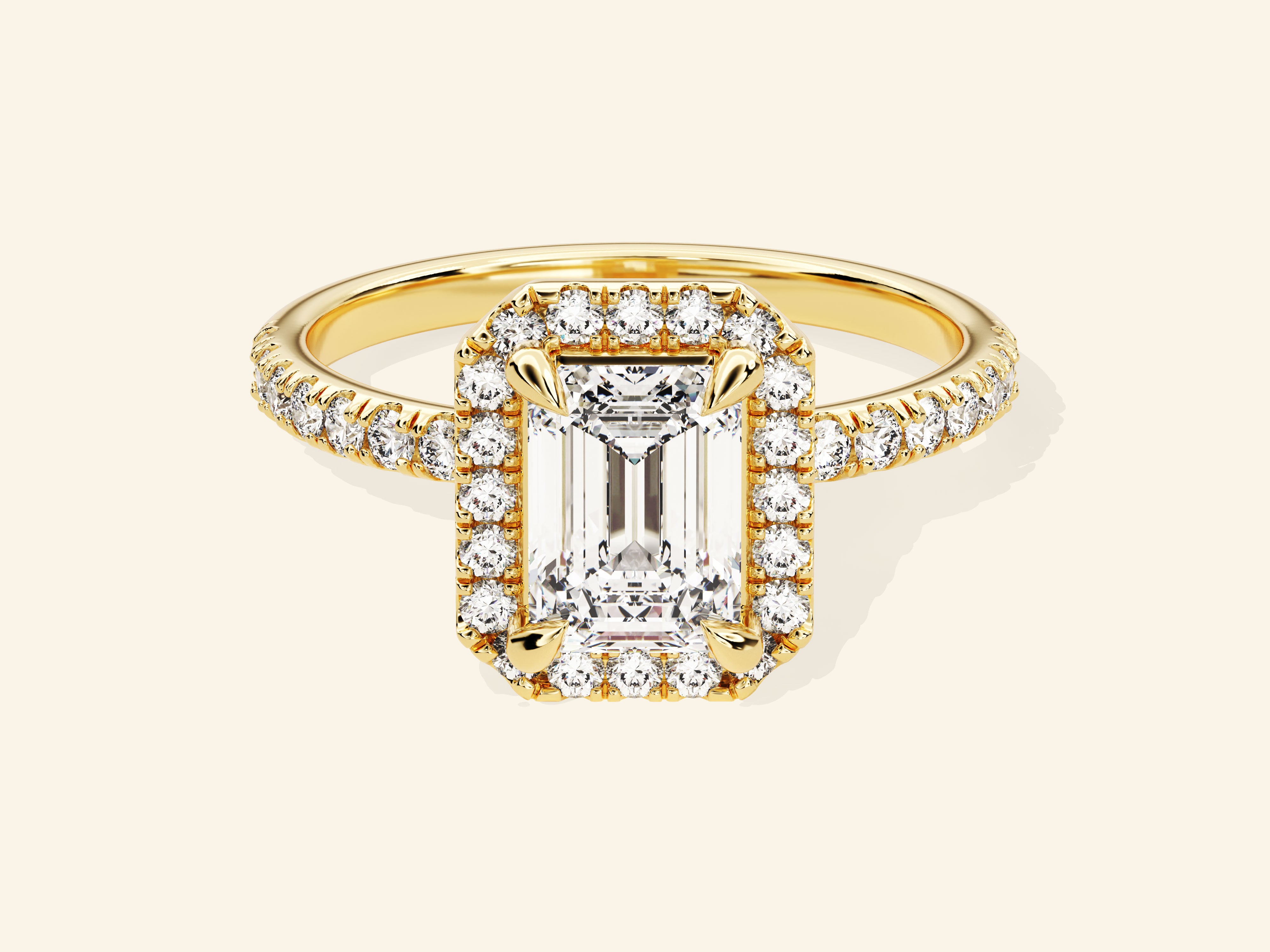 Emerald Halo Engagement Ring with Pave Set Side Stones