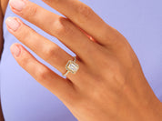 Emerald Halo Engagement Ring with Pave Set Side Stones