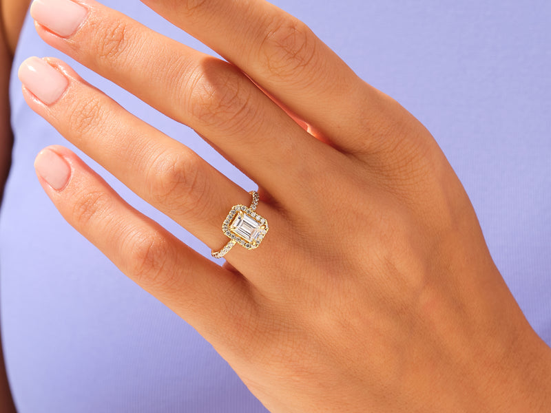 Emerald Halo Engagement Ring with Pave Set Side Stones