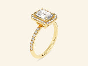 Emerald Halo Engagement Ring with Pave Set Side Stones