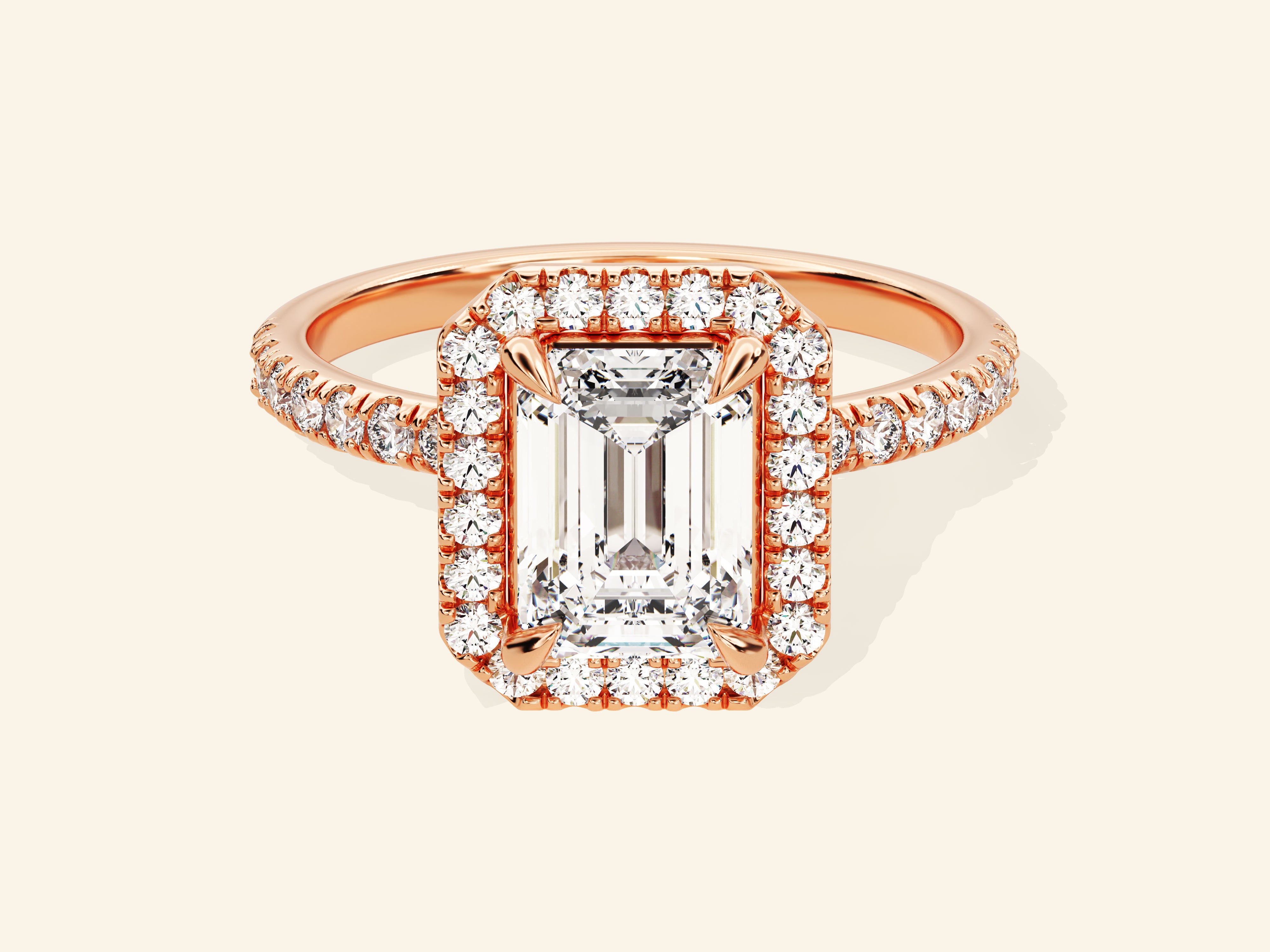 Emerald Halo Engagement Ring with Pave Set Side Stones