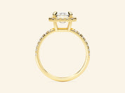 Emerald Halo Engagement Ring with Pave Set Side Stones