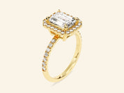 Emerald Halo Engagement Ring with Pave Set Side Stones