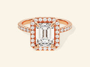 Emerald Halo Engagement Ring with Pave Set Side Stones