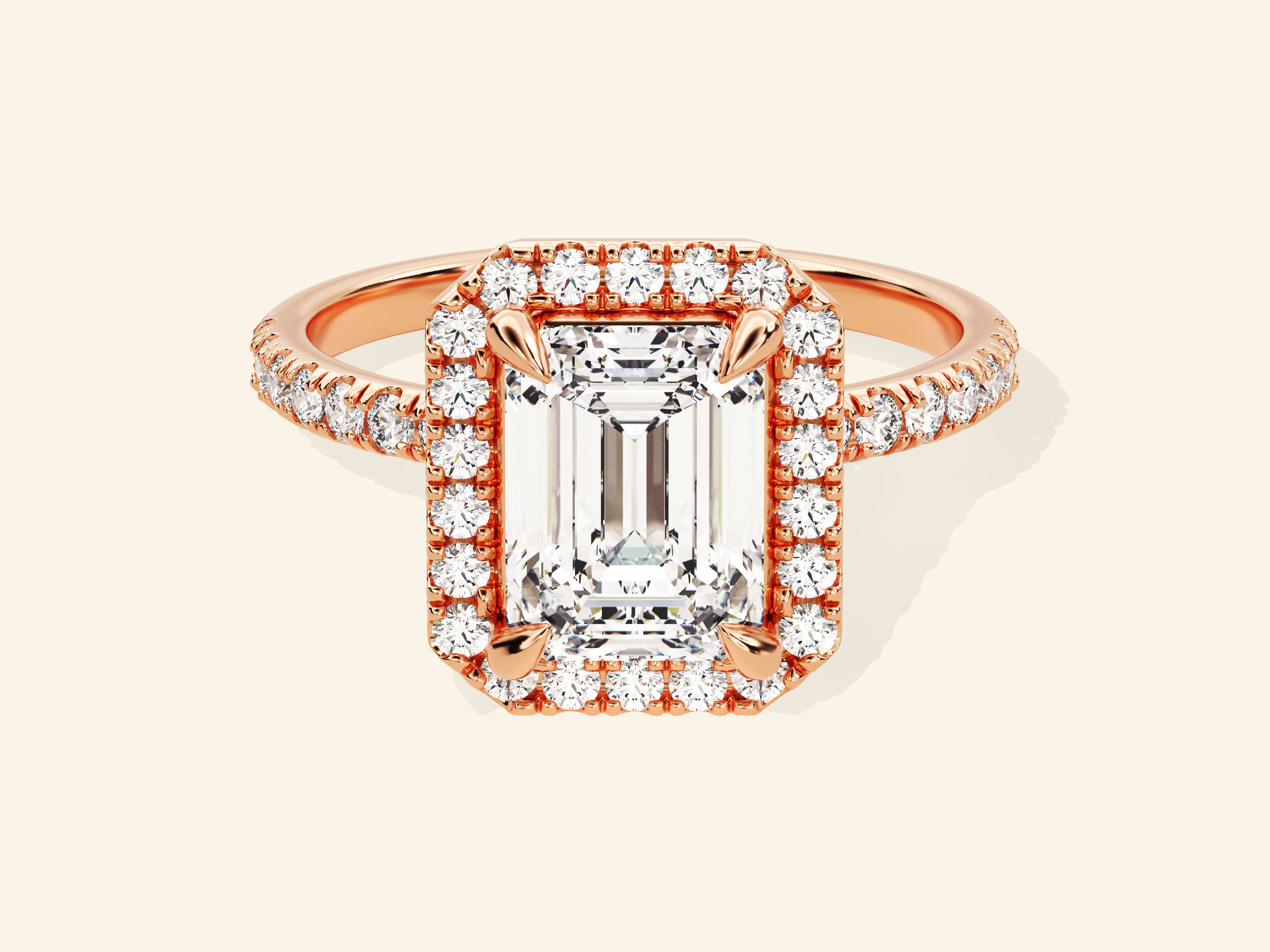 Emerald Halo Engagement Ring with Pave Set Side Stones