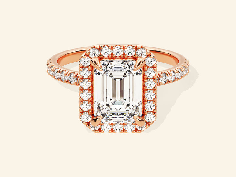 Emerald Halo Engagement Ring with Pave Set Side Stones