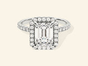 Emerald Halo Engagement Ring with Pave Set Side Stones