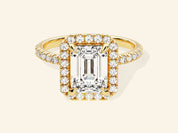 Emerald Halo Engagement Ring with Pave Set Side Stones