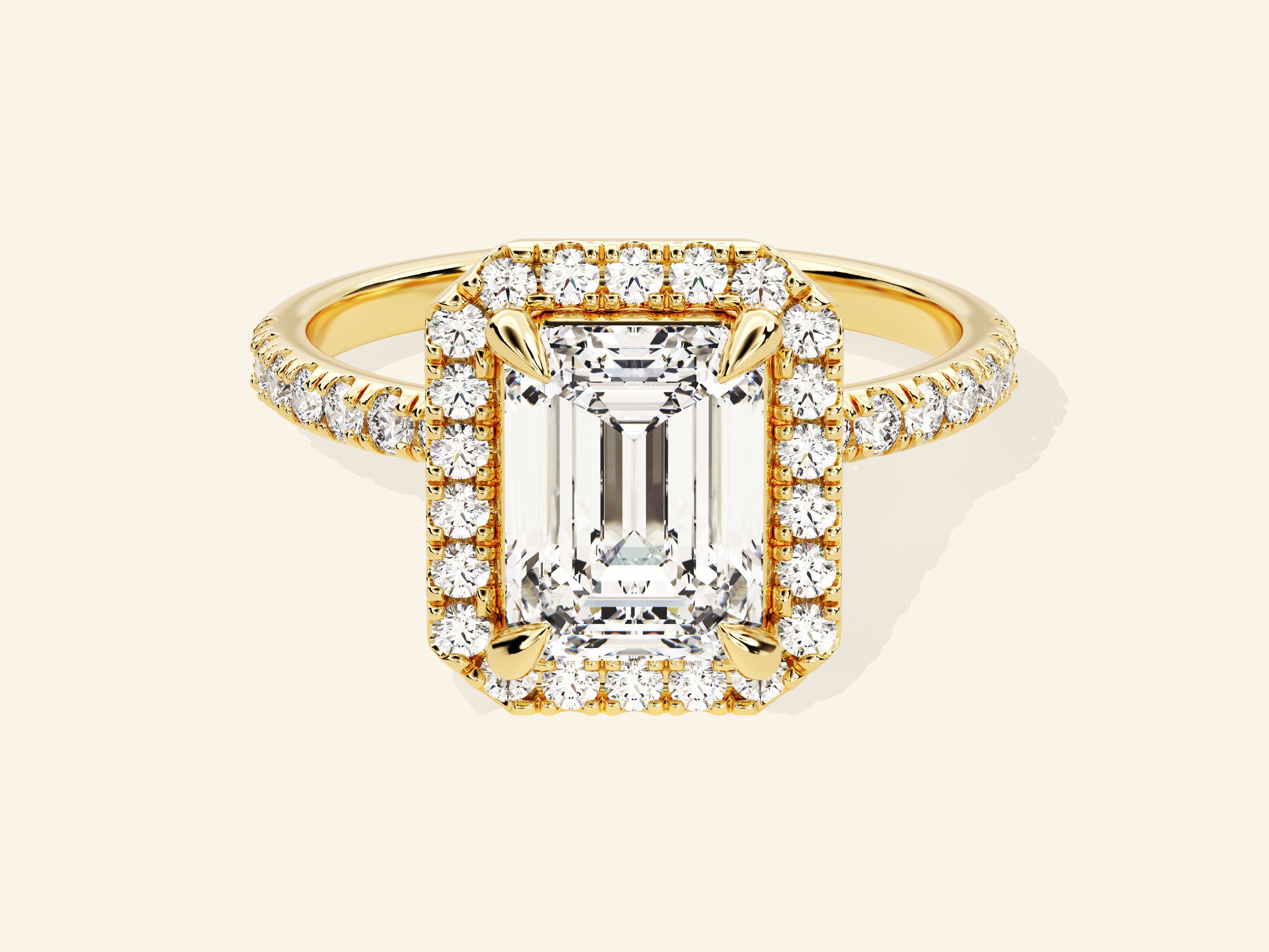 Emerald Halo Engagement Ring with Pave Set Side Stones