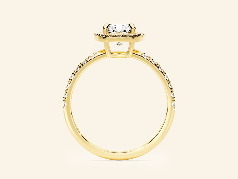 Cushion Halo Engagement Ring with Pave Set Side Stones