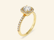 Cushion Halo Engagement Ring with Pave Set Side Stones