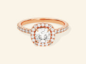 Cushion Halo Engagement Ring with Pave Set Side Stones