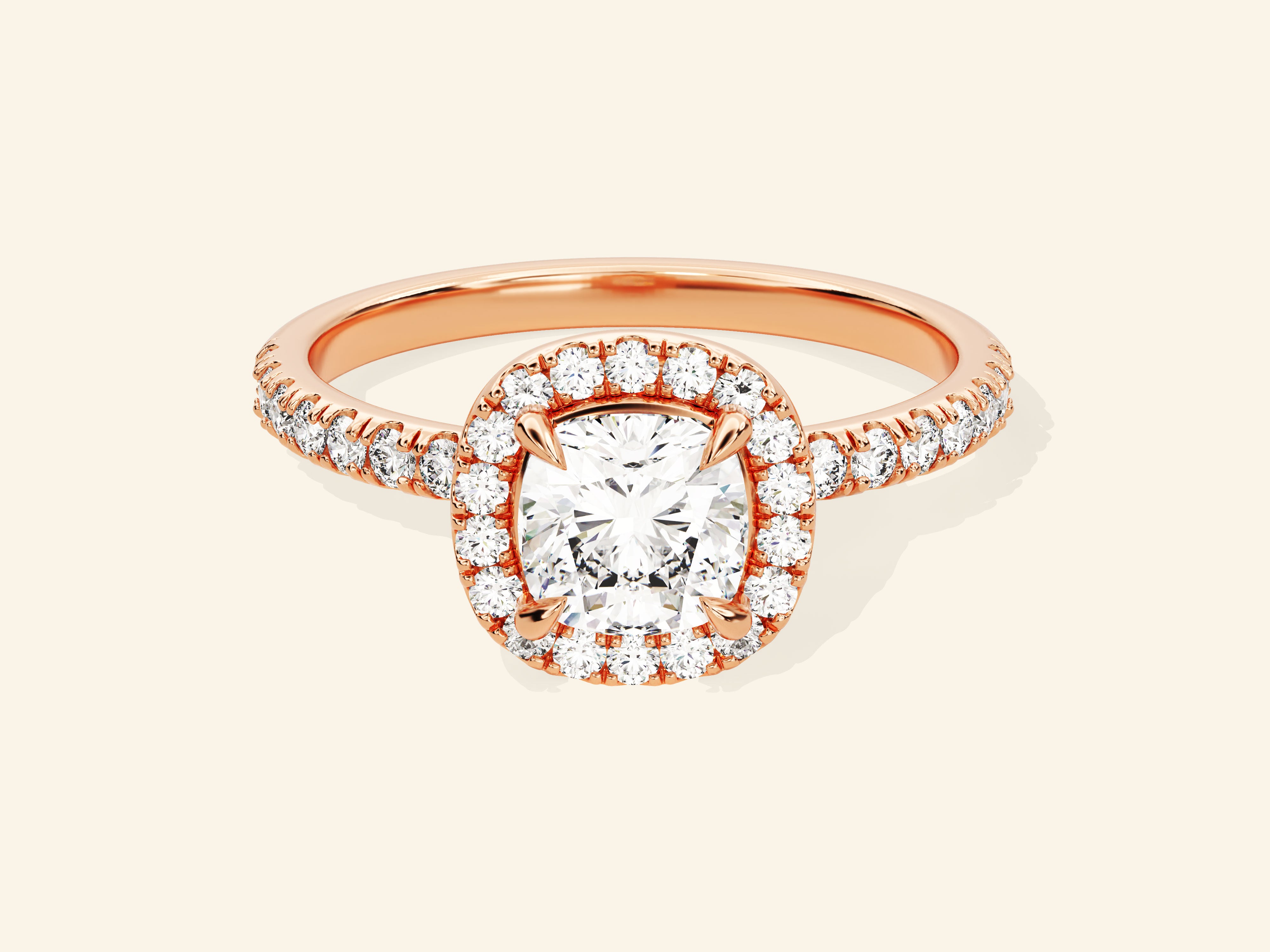 Cushion Halo Engagement Ring with Pave Set Side Stones