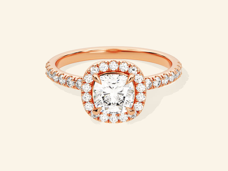 Cushion Halo Engagement Ring with Pave Set Side Stones